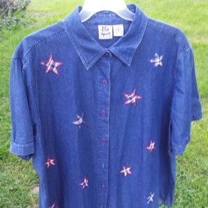 Women's Plus Size Short Sleeve Blouse with Star Ap